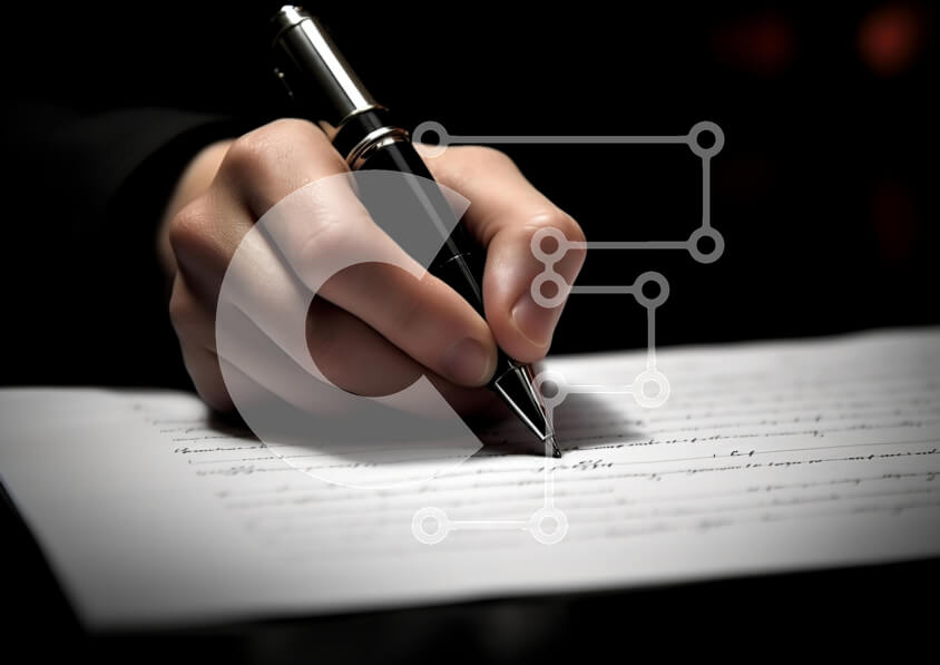 Intra Συλλεκτικό Ξύλινο Παζλ Plywood  4mm - Κοντινό πλάνο του χεριού γραφής με στυλό Σε Ξύλινο Κουτί - Διαστάσεις Puzzle: 10x10 cm – 25 κομμάτια