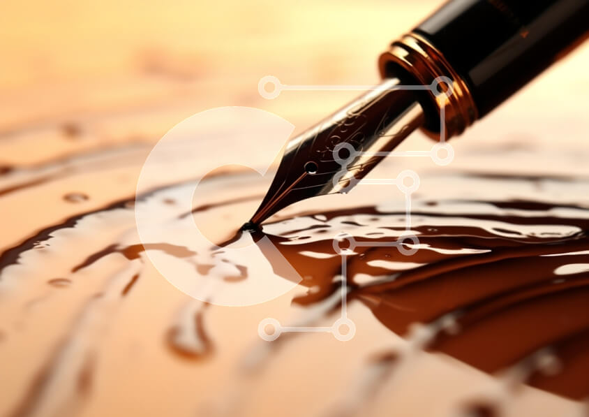 Intra Συλλεκτικό Ξύλινο Παζλ Plywood  4mm - Κοντινό πλάνο της μύτης στυλό πάνω από το μελάνι Σε Ξύλινο Κουτί - Διαστάσεις: 10x10 cm – 25 κομμάτια