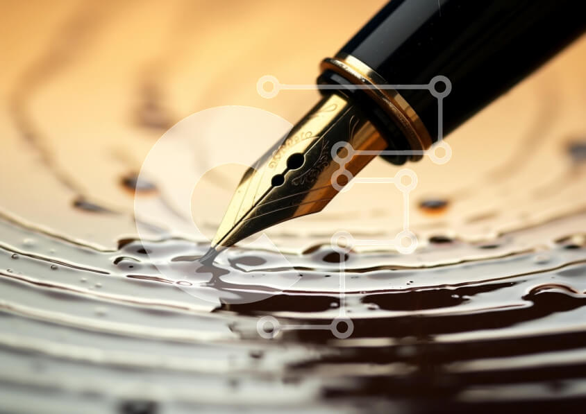 Intra Συλλεκτικό Ξύλινο Παζλ Plywood  4mm - Κοντινό πλάνο μιας μύτης στυλό πάνω από σκούρο υγρό Σε Ξύλινο Κουτί - Διαστάσεις: 10x10 cm – 25 κομμάτια