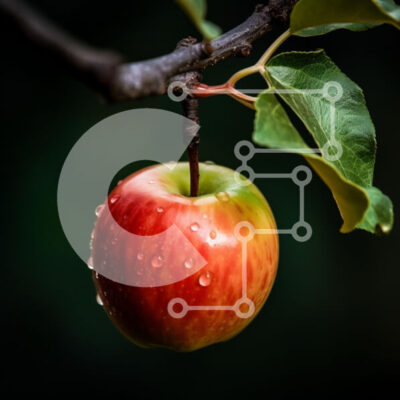 Intra Συλλεκτικό Ξύλινο Παζλ Plywood 4mm - Φρέσκο μήλο που κρέμεται σε ένα κλαδί δέντρου Σε Ξύλινο Κουτί - Διαστάσεις: 10x10 cm – 25 κομμάτια - Image 1