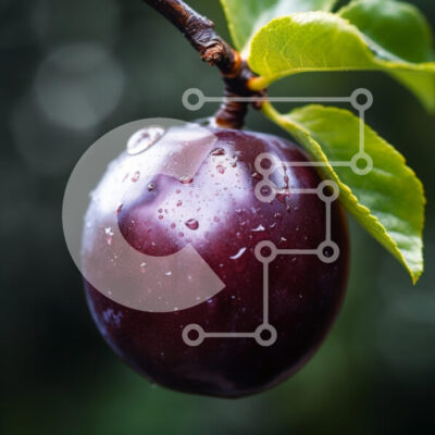 Intra Συλλεκτικό Ξύλινο Παζλ Plywood  4mm - Κοντινό πλάνο ενός ώριμου δαμάσκηνου με σταγονίδια νερού Σε Ξύλινο Κουτί - Διαστάσεις: 10x10 cm – 25 κομμάτια - Image 1