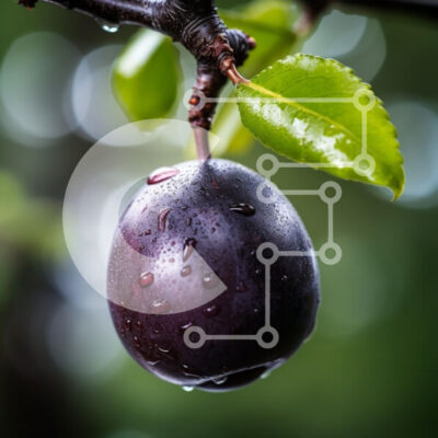 Intra Συλλεκτικό Ξύλινο Παζλ Plywood  4mm - Φρέσκο ​​δαμάσκηνο σε ένα κλαδί με σταγονίδια νερού Σε Ξύλινο Κουτί - Διαστάσεις: 10x10 cm – 25 κομμάτια - Image 1