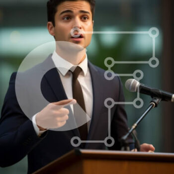 Intra Συλλεκτικό Ξύλινο Παζλ Plywood  4mm - Νέος επιχειρηματίας που εκφωνεί μια ομιλία σε μια εξέδρα Σε Ξύλινο Κουτί - Διαστάσεις Puzzle: 10x10 cm – 25 κομμάτια - Image 1