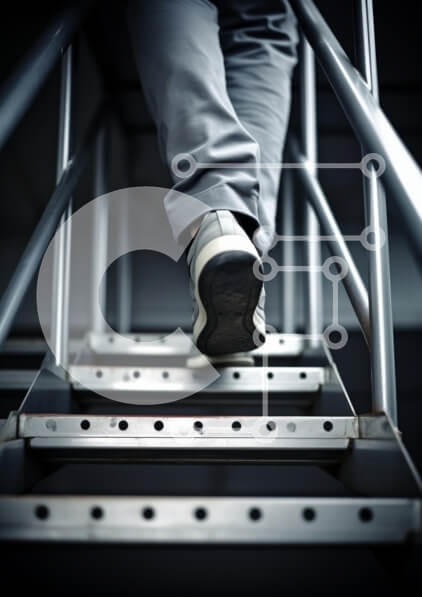 Intra Συλλεκτικό Ξύλινο Παζλ Plywood  4mm - Άτομο που αναρριχείται σε μεταλλική σκάλα Σε Ξύλινο Κουτί - Διαστάσεις Puzzle: 10x10 cm – 25 κομμάτια