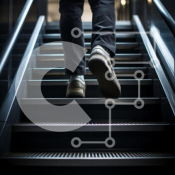 Intra Συλλεκτικό Ξύλινο Παζλ Plywood  4mm - Πρόσωπο που ανεβαίνει τις σύγχρονες σκάλες Σε Ξύλινο Κουτί - Διαστάσεις Puzzle: 10x10 cm – 25 κομμάτια - Image 1