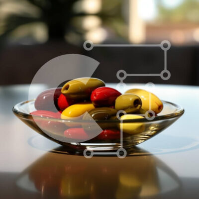 Intra Συλλεκτικό Ξύλινο Παζλ Plywood  4mm - Πολύχρωμες κεραμικές ελιές σε ένα γυάλινο μπολ Σε Ξύλινο Κουτί - Διαστάσεις: 10x10 cm – 25 κομμάτια - Image 1