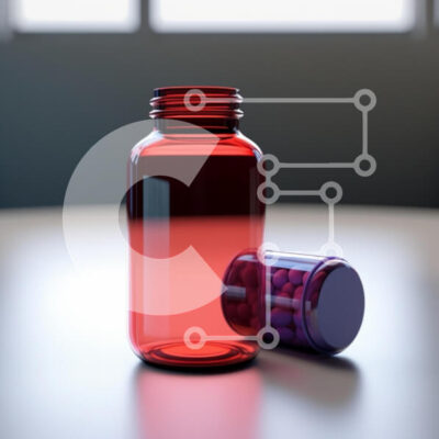 Intra Συλλεκτικό Ξύλινο Παζλ Plywood  4mm - Κόκκινο μπουκάλι χαπιών με μωβ χάπια Σε Ξύλινο Κουτί - Διαστάσεις Puzzle: 10x10 cm – 25 κομμάτια - Image 1