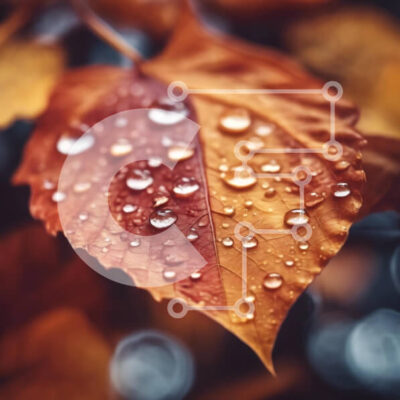 Intra Συλλεκτικό Ξύλινο Παζλ Plywood  4mm - Φθινοπωρινό φύλλο με σταγονίδια νερού Σε Ξύλινο Κουτί - Διαστάσεις: 10x10 cm – 25 κομμάτια - Image 1