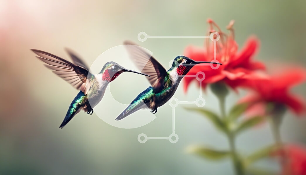 Intra Συλλεκτικό Ξύλινο Παζλ Plywood  4mm - Κολίβρια που πετούν κοντά σε ένα κόκκινο λουλούδι Σε Ξύλινο Κουτί - Διαστάσεις: 10x10 cm – 25 κομμάτια