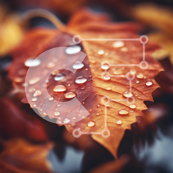 Intra Συλλεκτικό Ξύλινο Παζλ Plywood  4mm - Κοντινό πλάνο ενός φύλλου με σταγονίδια νερού το φθινόπωρο Σε Ξύλινο Κουτί - Διαστάσεις: 10x10 cm – 25 κομμάτια