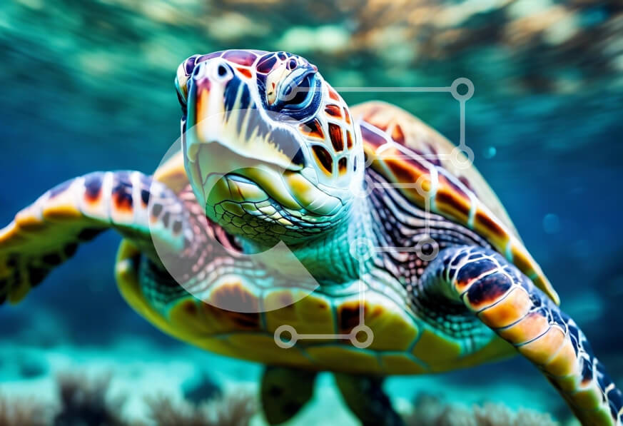 Intra Συλλεκτικό Ξύλινο Παζλ Plywood  4mm - Χαριτωμένη θαλάσσια χελώνα που κολυμπά υποβρύχια Σε Ξύλινο Κουτί - Διαστάσεις: 10x10 cm – 25 κομμάτια