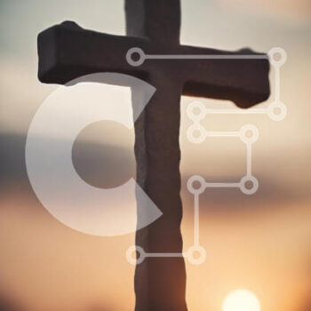 Intra Συλλεκτικό Ξύλινο Παζλ Plywood  4mm - Σιλουέτα ενός σταυρού στο ηλιοβασίλεμα Σε Ξύλινο Κουτί - Διαστάσεις Puzzle: 10x10 cm – 25 κομμάτια - Image 1