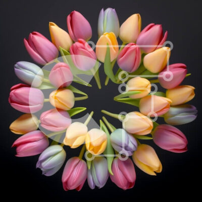 Intra Συλλεκτικό Ξύλινο Παζλ Plywood  4mm - Πολύχρωμη διάταξη τουλίπας σε σκούρο φόντο Σε Ξύλινο Κουτί - Διαστάσεις: 10x10 cm – 25 κομμάτια - Image 1