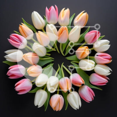 Intra Συλλεκτικό Ξύλινο Παζλ Plywood  4mm - Κυκλική διάταξη τουλίπες σε σκούρο φόντο Σε Ξύλινο Κουτί - Διαστάσεις: 10x10 cm – 25 κομμάτια - Image 1