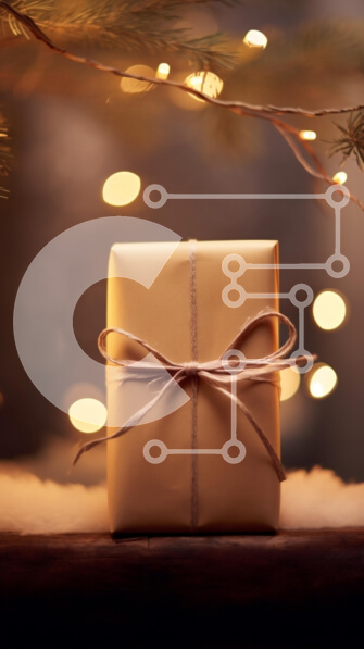 Intra Συλλεκτικό Ξύλινο Παζλ Plywood  4mm - Εορταστικό τυλιγμένο κουτί δώρου με φώτα Bokeh Σε Ξύλινο Κουτί - Διαστάσεις: 10x10 cm – 25 κομμάτια