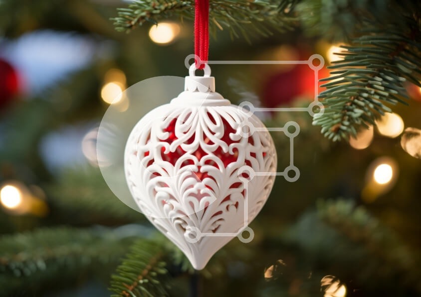 Intra Συλλεκτικό Ξύλινο Παζλ Plywood  4mm - Κομψό λευκό χριστουγεννιάτικο στολίδι με κόκκινο εσωτερικό Σε Ξύλινο Κουτί - Διαστάσεις: 10x10 cm – 25 κομμάτια