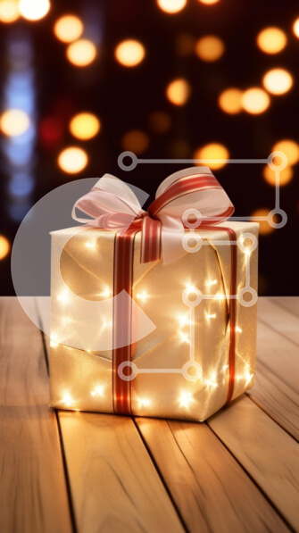 Intra Συλλεκτικό Ξύλινο Παζλ Plywood  4mm - Εορταστικό κουτί δώρου με φώτα νεράιδων Σε Ξύλινο Κουτί - Διαστάσεις: 10x10 cm – 25 κομμάτια