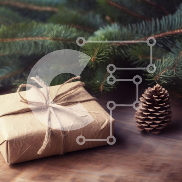 Intra Συλλεκτικό Ξύλινο Παζλ Plywood  4mm - Κουτί δώρου που περιβάλλεται από κλαδιά πεύκου Σε Ξύλινο Κουτί - Διαστάσεις: 10x10 cm – 25 κομμάτια