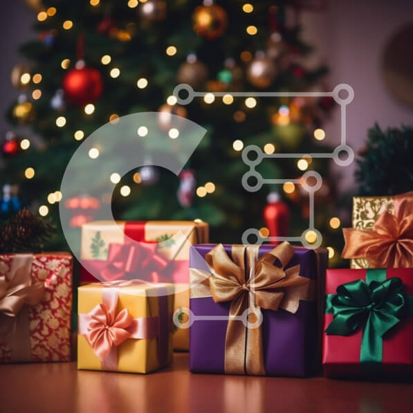 Intra Συλλεκτικό Ξύλινο Παζλ Plywood  4mm - Εορταστικά τυλιγμένα δώρα κάτω από ένα χριστουγεννιάτικο δέντρο Σε Ξύλινο Κουτί - Διαστάσεις: 10x10 cm – 25 κομμάτια