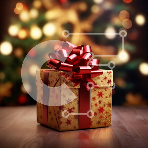 Intra Συλλεκτικό Ξύλινο Παζλ Plywood  4mm - Εορταστικό τυλιγμένο κουτί δώρου κοντά στο χριστουγεννιάτικο δέντρο Σε Ξύλινο Κουτί - Διαστάσεις: 10x10 cm – 25 κομμάτια