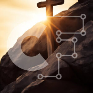 Intra Συλλεκτικό Ξύλινο Παζλ Plywood  4mm - Ξύλινος σταυρός στη βραχώδη προεξοχή στο ηλιοβασίλεμα Σε Ξύλινο Κουτί - Διαστάσεις Puzzle: 10x10 cm – 25 κομμάτια