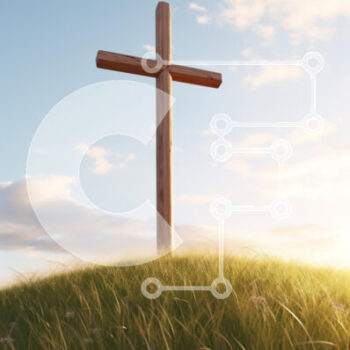 Intra Συλλεκτικό Ξύλινο Παζλ Plywood  4mm - Ξύλινος σταυρός σε λόφο με μπλε ουρανό Σε Ξύλινο Κουτί - Διαστάσεις Puzzle: 10x10 cm – 25 κομμάτια - Image 1