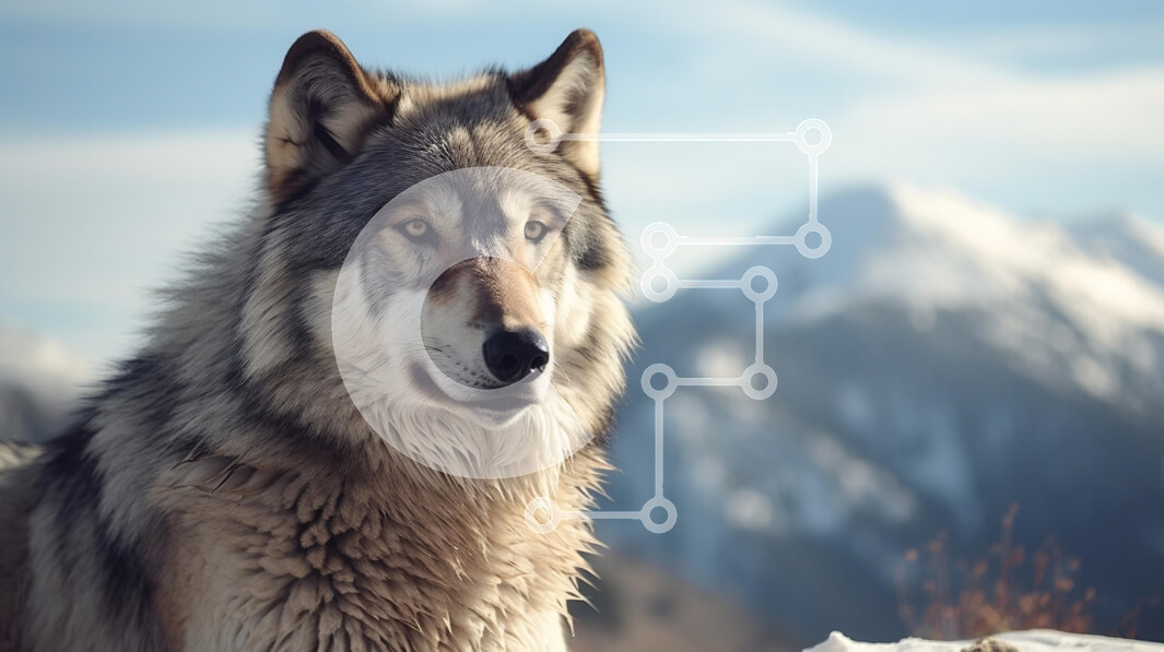 Intra Συλλεκτικό Ξύλινο Παζλ Plywood  4mm - Μεγαλοπρεπής λύκος σε ορεινό τοπίο Σε Ξύλινο Κουτί - Διαστάσεις: 10x10 cm – 25 κομμάτια