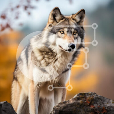 Intra Συλλεκτικό Ξύλινο Παζλ Plywood  4mm - Majestic Wolf σε φθινοπωρινό σκηνικό Σε Ξύλινο Κουτί - Διαστάσεις: 10x10 cm – 25 κομμάτια - Image 1