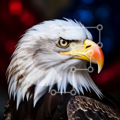 Intra Συλλεκτικό Ξύλινο Παζλ Plywood  4mm - Μεγαλοπρεπής φαλακρός αετός με κόκκινο και μπλε φόντο Σε Ξύλινο Κουτί - Διαστάσεις: 10x10 cm – 25 κομμάτια - Image 1