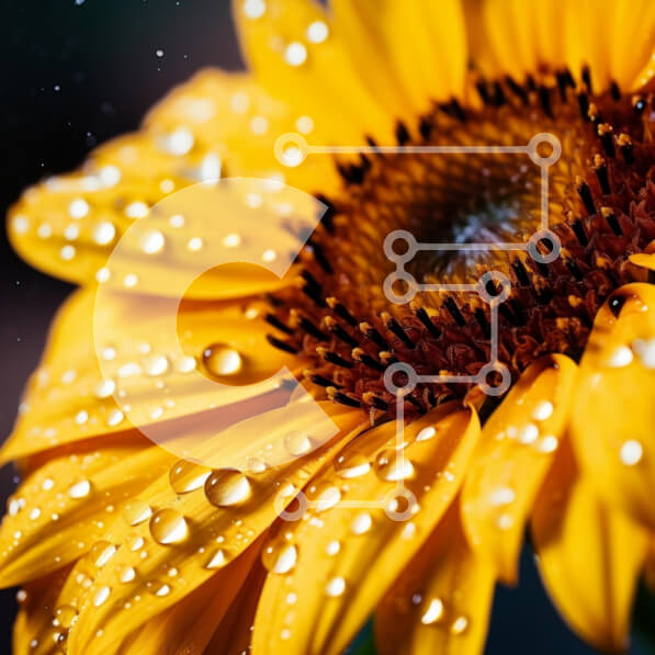 Intra Συλλεκτικό Ξύλινο Παζλ Plywood  4mm - Κοντινό πλάνο ενός ηλίανθου με σταγονίδια νερού Σε Ξύλινο Κουτί - Διαστάσεις: 10x10 cm – 25 κομμάτια