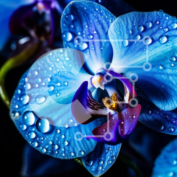 Intra Συλλεκτικό Ξύλινο Παζλ Plywood  4mm - Κοντινό πλάνο μιας μπλε ορχιδέας με σταγονίδια νερού Σε Ξύλινο Κουτί - Διαστάσεις: 10x10 cm – 25 κομμάτια