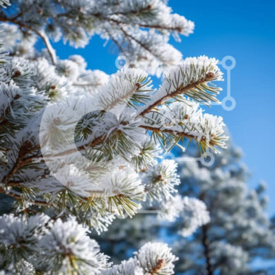 Intra Συλλεκτικό Ξύλινο Παζλ Plywood  4mm - Χιονισμένα κλαδιά πεύκου στο γαλάζιο του ουρανού Σε Ξύλινο Κουτί - Διαστάσεις: 10x10 cm – 25 κομμάτια - Image 1