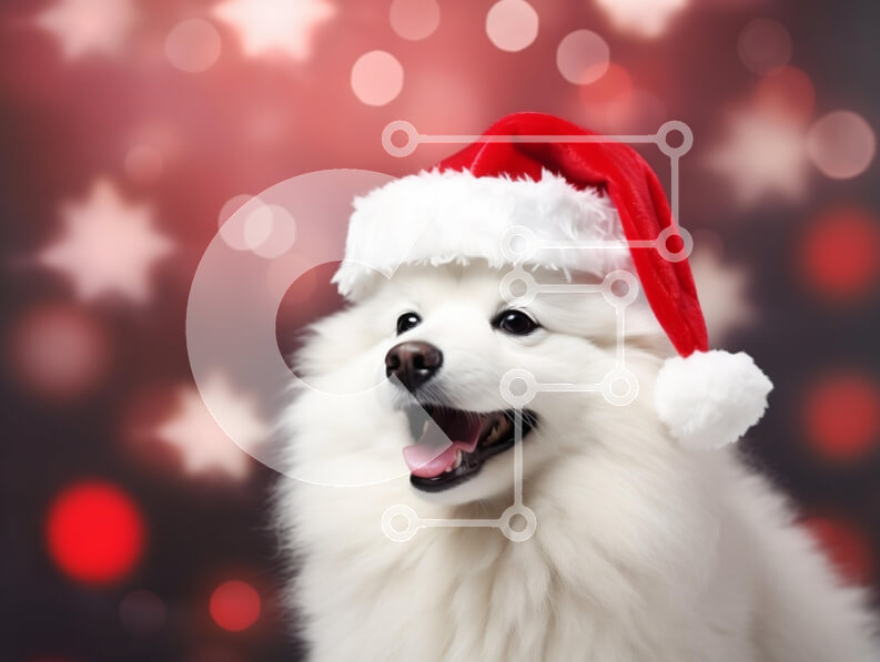 Intra Συλλεκτικό Ξύλινο Παζλ Plywood  4mm - Λευκό σκυλί με καπέλο Άγιου Βασίλη με φόντο Χριστουγέννων Σε Ξύλινο Κουτί - Διαστάσεις: 10x10 cm – 25 κομμάτια