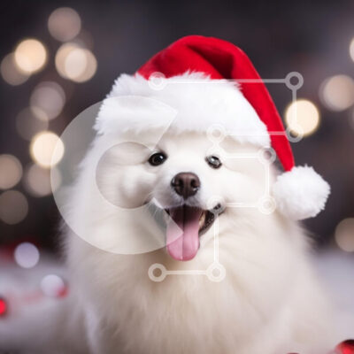 Intra Συλλεκτικό Ξύλινο Παζλ Plywood 4mm - Σκύλος Samoyed με χριστουγεννιάτικο καπέλο Σε Ξύλινο Κουτί - Διαστάσεις: 10x10 cm – 25 κομμάτια - Image 1