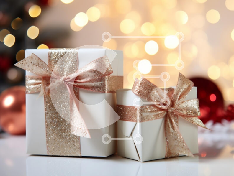 Intra Συλλεκτικό Ξύλινο Παζλ Plywood  4mm - Κομψά τυλιγμένα κουτιά δώρου με εορταστικό φόντο Σε Ξύλινο Κουτί - Διαστάσεις: 10x10 cm – 25 κομμάτια