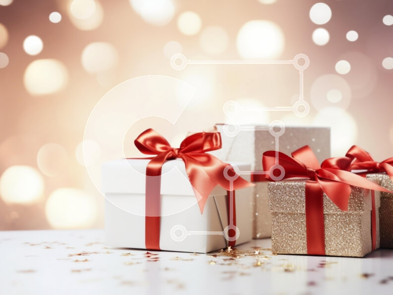 Intra Συλλεκτικό Ξύλινο Παζλ Plywood  4mm - Εορταστικά τυλιγμένα δώρα με φόντο Bokeh Σε Ξύλινο Κουτί - Διαστάσεις: 10x10 cm – 25 κομμάτια