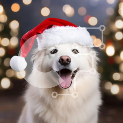 Intra Συλλεκτικό Ξύλινο Παζλ Plywood 4mm - Ευτυχισμένος σκύλος με καπέλο Άγιου Βασίλη Σε Ξύλινο Κουτί - Διαστάσεις: 10x10 cm – 25 κομμάτια - Image 1