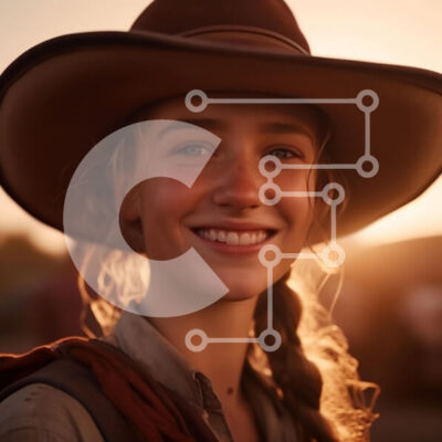 Intra Συλλεκτικό Ξύλινο Παζλ Plywood 4mm - Χαμογελαστό κορίτσι με καουμπόικο καπέλο στο ηλιοβασίλεμα Σε Ξύλινο Κουτί - Διαστάσεις Puzzle: 10x10 cm – 25 κομμάτια - Image 1