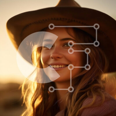 Intra Συλλεκτικό Ξύλινο Παζλ Plywood 4mm - Χαμογελαστή γυναίκα με καουμπόικο καπέλο στο ηλιοβασίλεμα Σε Ξύλινο Κουτί - Διαστάσεις Puzzle: 10x10 cm – 25 κομμάτια - Image 1