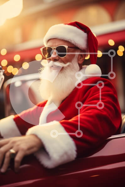 Intra Συλλεκτικό Ξύλινο Παζλ Plywood  4mm - Άγιος Βασίλης σε ένα κάμπριο αυτοκίνητο με γυαλιά ηλίου Σε Ξύλινο Κουτί - Διαστάσεις: 10x10 cm – 25 κομμάτια