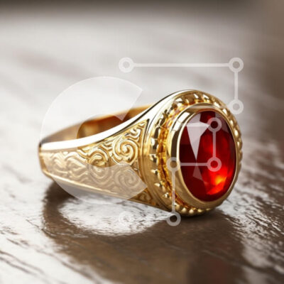 Intra Συλλεκτικό Ξύλινο Παζλ Plywood 4mm - Χρυσό δαχτυλίδι με κόκκινο πολύτιμο λίθο σε ξύλινη επιφάνεια Σε Ξύλινο Κουτί - Διαστάσεις: 10x10 cm – 25 κομμάτια - Image 1