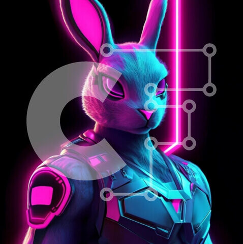 Intra Συλλεκτικό Ξύλινο Παζλ Plywood  4mm - Φουτουριστικός χαρακτήρας νέον κουνελιού Σε Ξύλινο Κουτί - Διαστάσεις Puzzle: 10x10 cm – 25 κομμάτια - Image 1