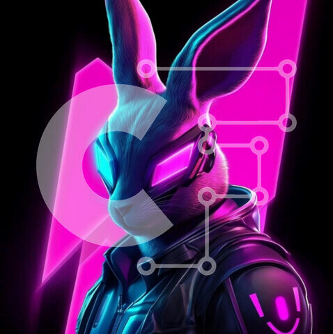 Intra Συλλεκτικό Ξύλινο Παζλ Plywood  4mm - Φουτουριστικός χαρακτήρας κουνελιού σε νέον χρώματα Σε Ξύλινο Κουτί - Διαστάσεις Puzzle: 10x10 cm – 25 κομμάτια - Image 1