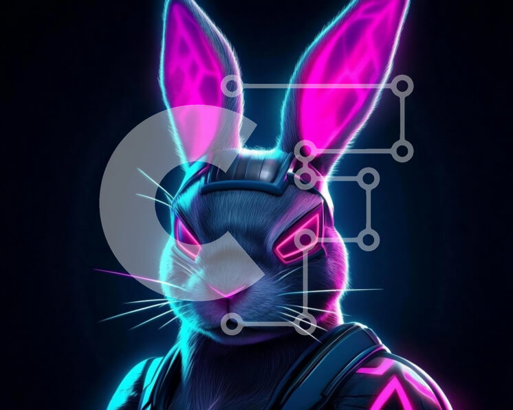 Intra Συλλεκτικό Ξύλινο Παζλ Plywood  4mm - Φουτουριστικό νέον κουνέλι Σε Ξύλινο Κουτί - Διαστάσεις: 10x10 cm – 25 κομμάτια