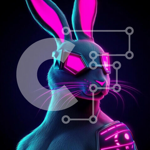 Intra Συλλεκτικό Ξύλινο Παζλ Plywood  4mm - Φουτουριστικός χαρακτήρας κουνελιού σε νέον χρώματα Σε Ξύλινο Κουτί - Διαστάσεις Puzzle: 10x10 cm – 25 κομμάτια - Image 1