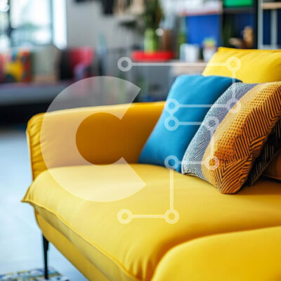 Intra Συλλεκτικό Ξύλινο Παζλ Plywood 4mm - Φωτεινός κίτρινος καναπές στο μοντέρνο σαλόνι Σε Ξύλινο Κουτί - Διαστάσεις Puzzle: 10x10 cm – 25 κομμάτια - Image 1