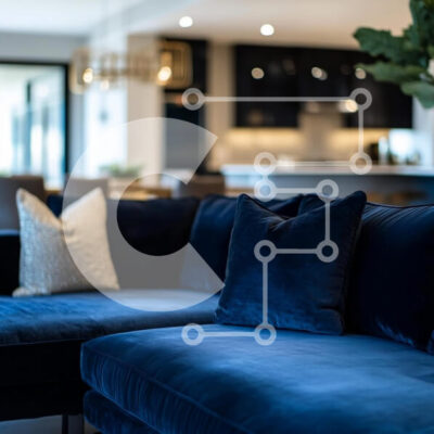 Intra Συλλεκτικό Ξύλινο Παζλ Plywood  4mm - Κομψό σαλόνι με μπλε καναπέ Σε Ξύλινο Κουτί - Διαστάσεις Puzzle: 10x10 cm – 25 κομμάτια - Image 1