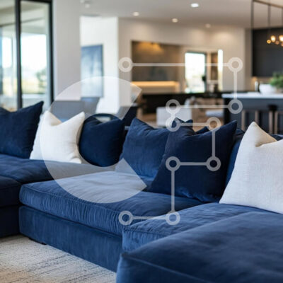 Intra Συλλεκτικό Ξύλινο Παζλ Plywood  4mm - Μοντέρνος Navy Blue τμηματικός καναπές σε ανοιχτό χώρο καθιστικού Σε Ξύλινο Κουτί - Διαστάσεις Puzzle: 10x10 cm – 25 κομμάτια - Image 1