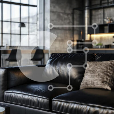 Intra Συλλεκτικό Ξύλινο Παζλ Plywood  4mm - Μοντέρνο σαλόνι με μαύρο δερμάτινο καναπέ Σε Ξύλινο Κουτί - Διαστάσεις Puzzle: 10x10 cm – 25 κομμάτια - Image 1