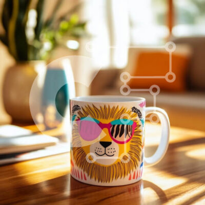 Intra Συλλεκτικό Ξύλινο Παζλ Plywood  4mm - Πολύχρωμη κούπα λιονταριού σε ξύλινο τραπέζι Σε Ξύλινο Κουτί - Διαστάσεις: 10x10 cm – 25 κομμάτια - Image 1